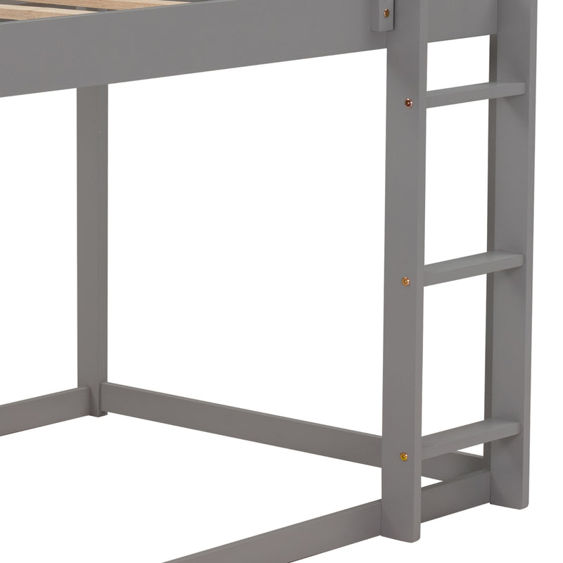 Gray Twin Over Twin Low Bunk Bed with Ladder