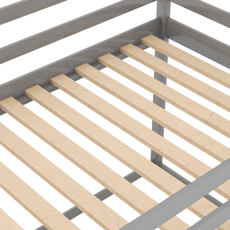 Gray Twin Over Twin Low Bunk Bed with Ladder