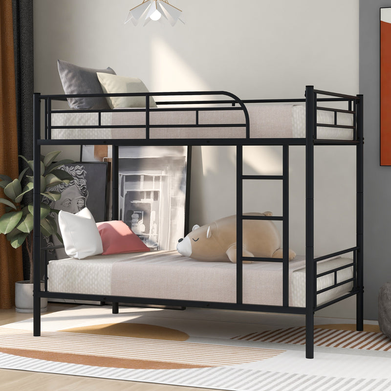 Black Twin Over Twin Metal Bunk Bed for Kids & Adults