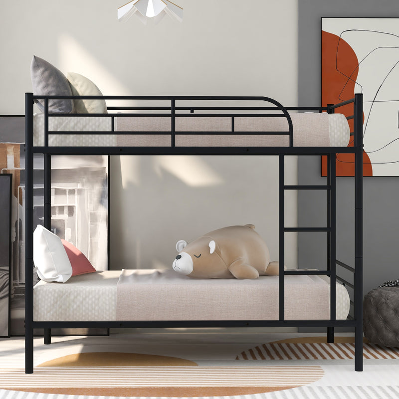 Black Twin Over Twin Metal Bunk Bed for Kids & Adults