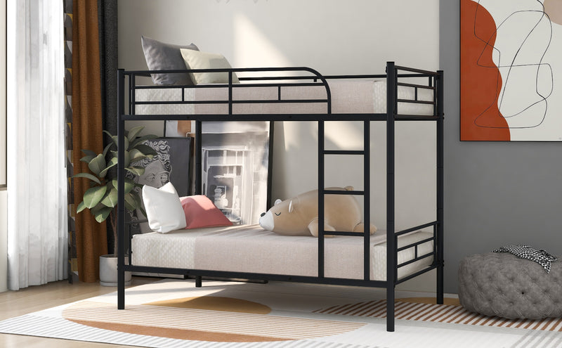 Black Twin Over Twin Metal Bunk Bed for Kids & Adults