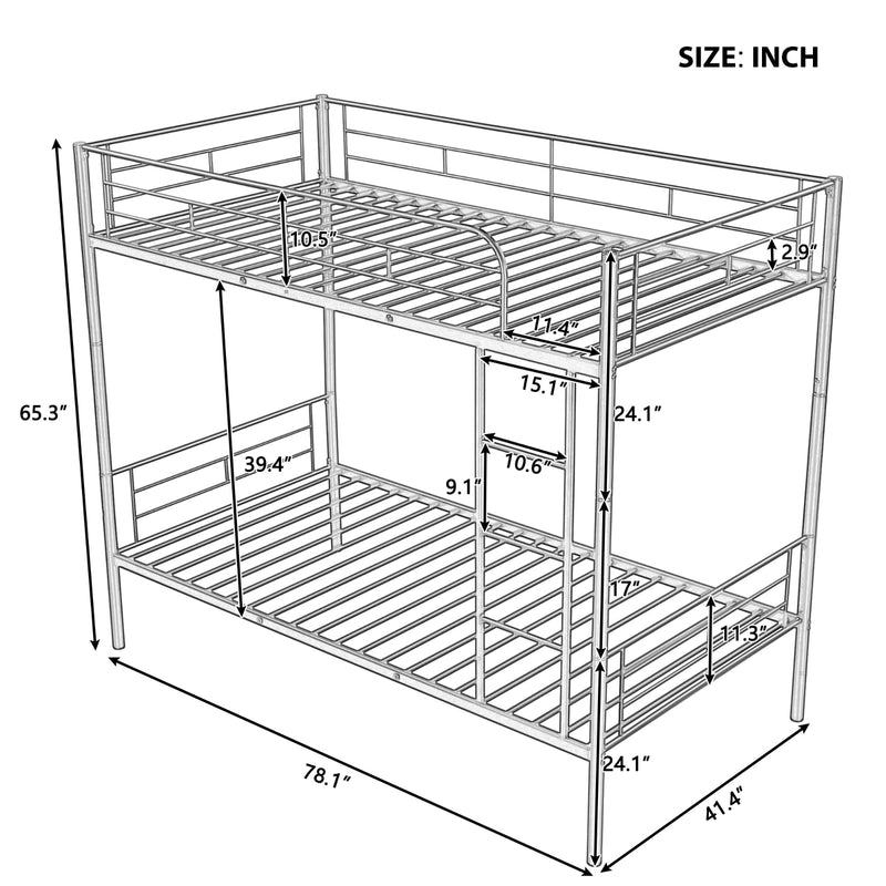 Black Twin Over Twin Metal Bunk Bed for Kids & Adults