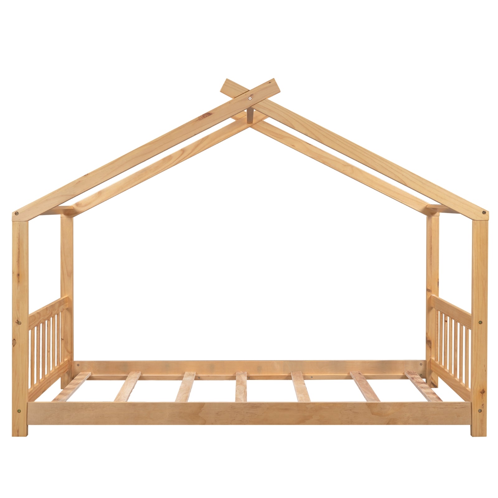 Twin House Bed Frame with Roof, Headboard & Footboard