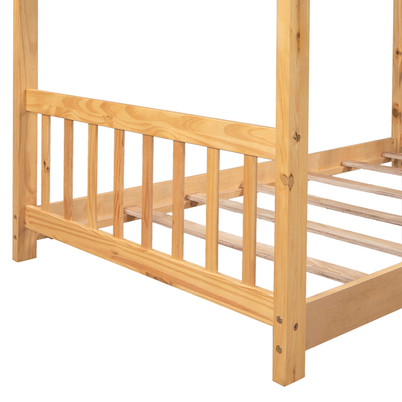 Twin House Bed Frame with Roof, Headboard & Footboard