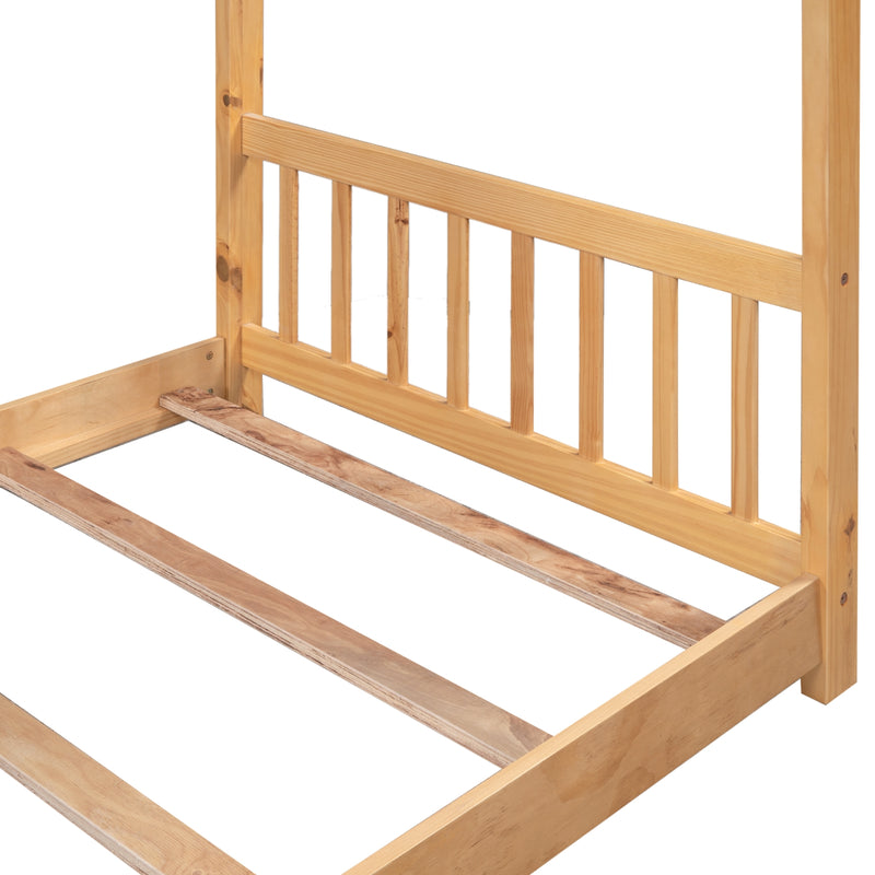 Twin House Bed Frame with Roof, Headboard & Footboard