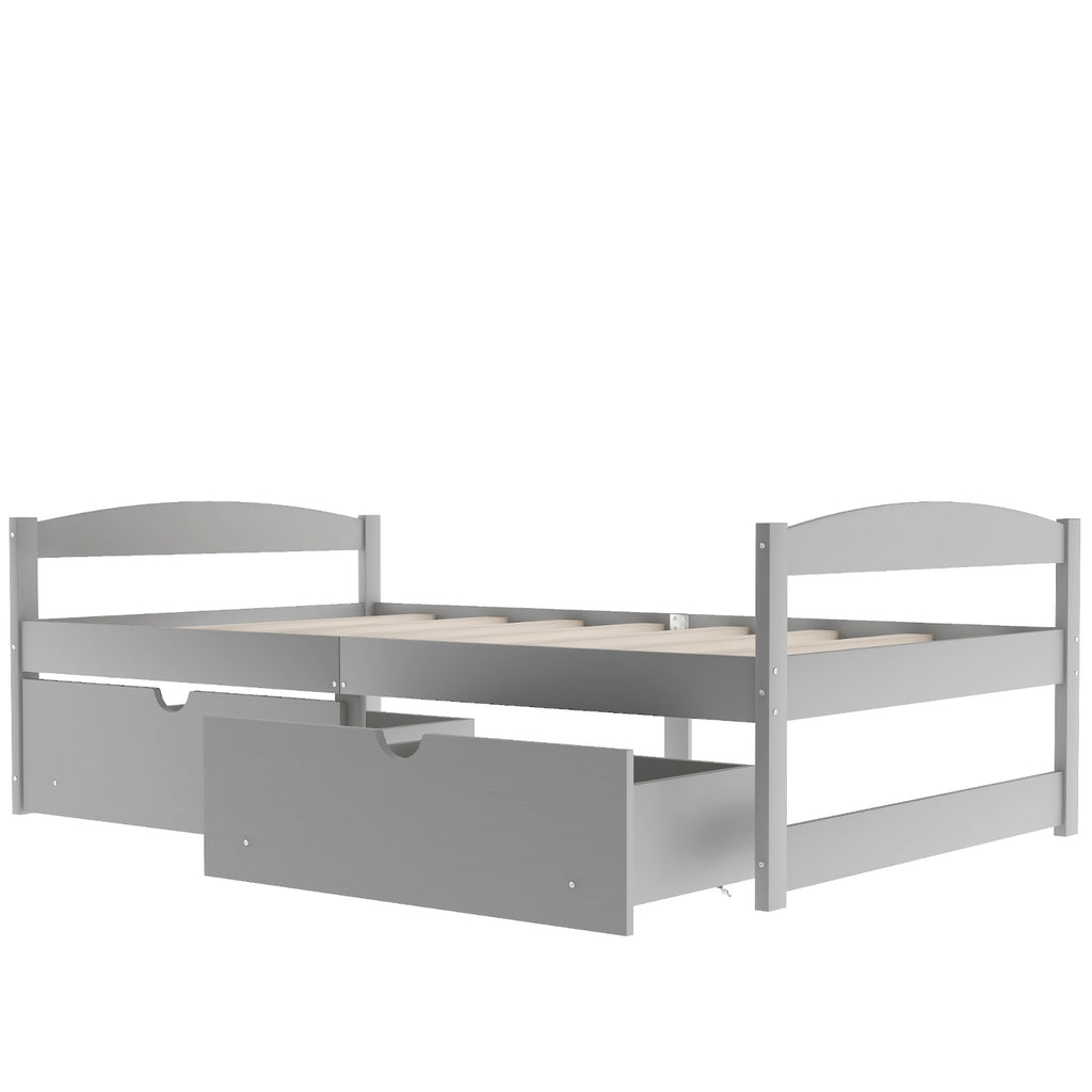 Twin Size Platform Bed with Storage Drawers, Gray