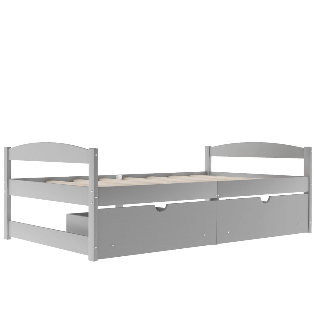 Twin Size Platform Bed with Storage Drawers, Gray