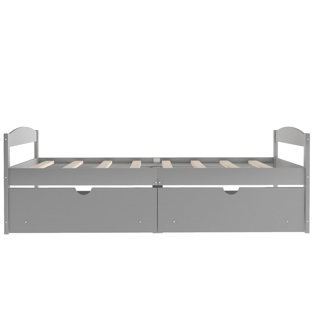 Twin Size Platform Bed with Storage Drawers, Gray