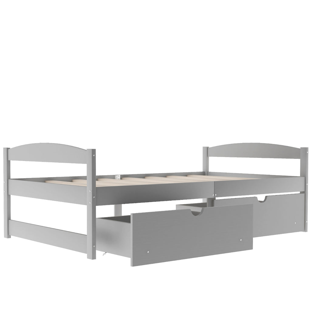 Twin Size Platform Bed with Storage Drawers, Gray