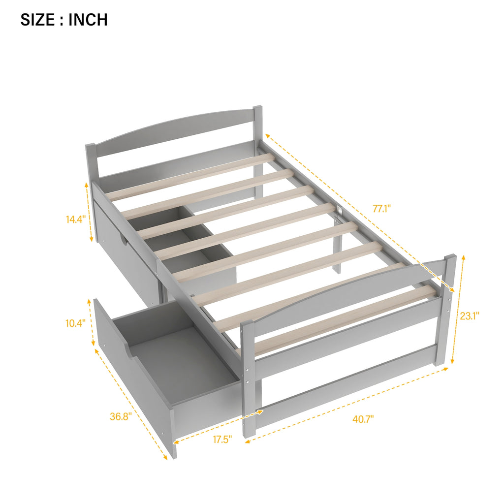 Twin Size Platform Bed with Storage Drawers, Gray