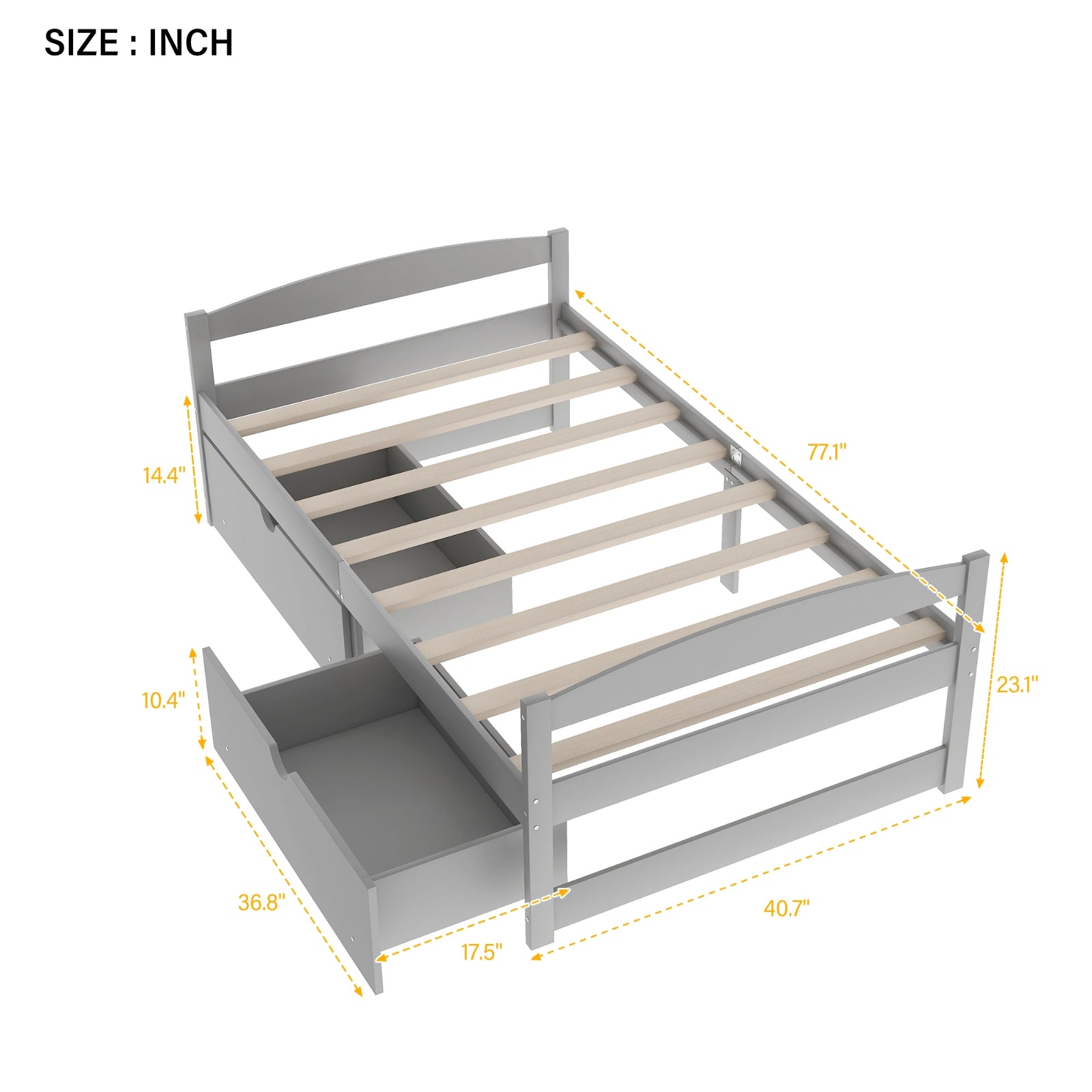 Twin Size Platform Bed with Storage Drawers, Gray