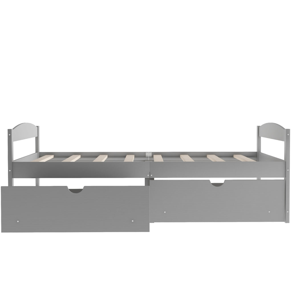 Twin Size Platform Bed with Storage Drawers, Gray
