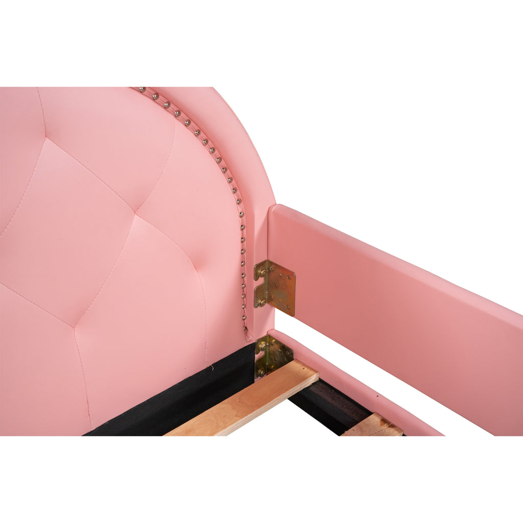 Pink Twin Upholstered Daybed with Cute Ear Headboard