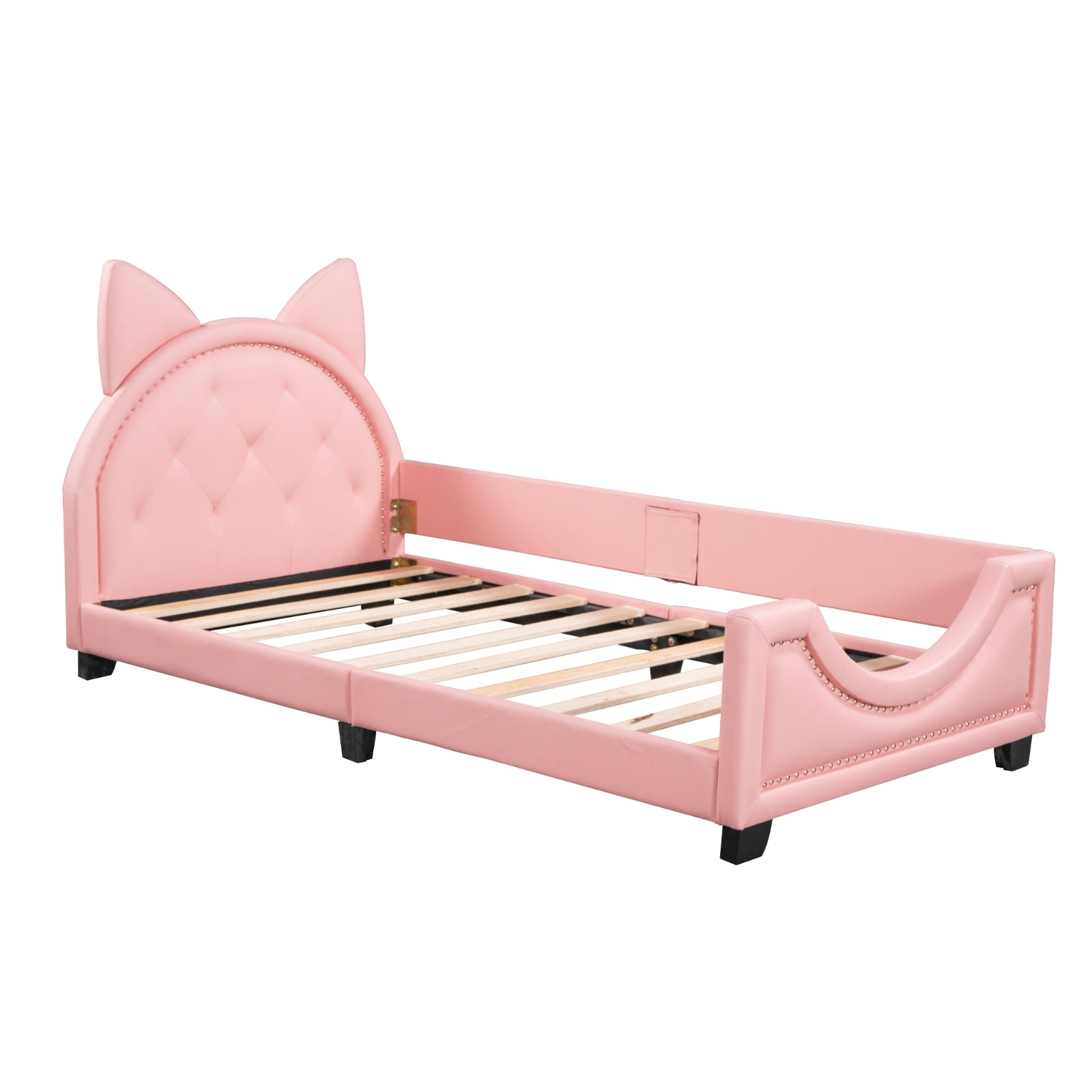 Pink Twin Upholstered Daybed with Cute Ear Headboard