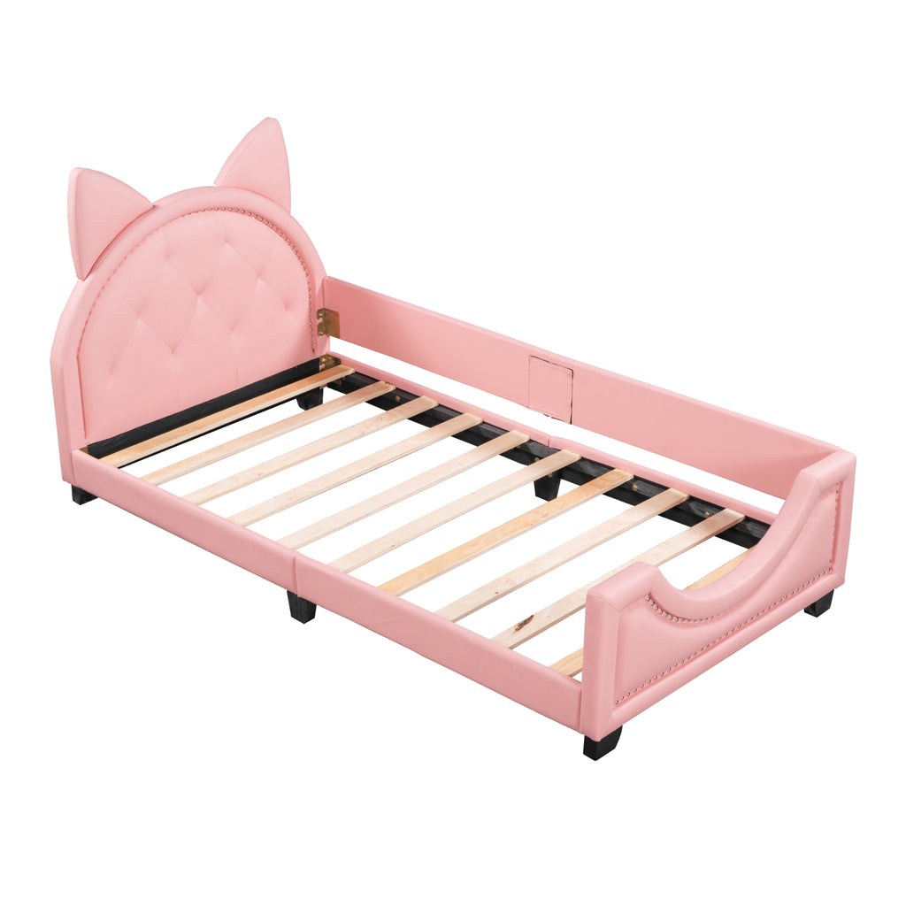Pink Twin Upholstered Daybed with Cute Ear Headboard