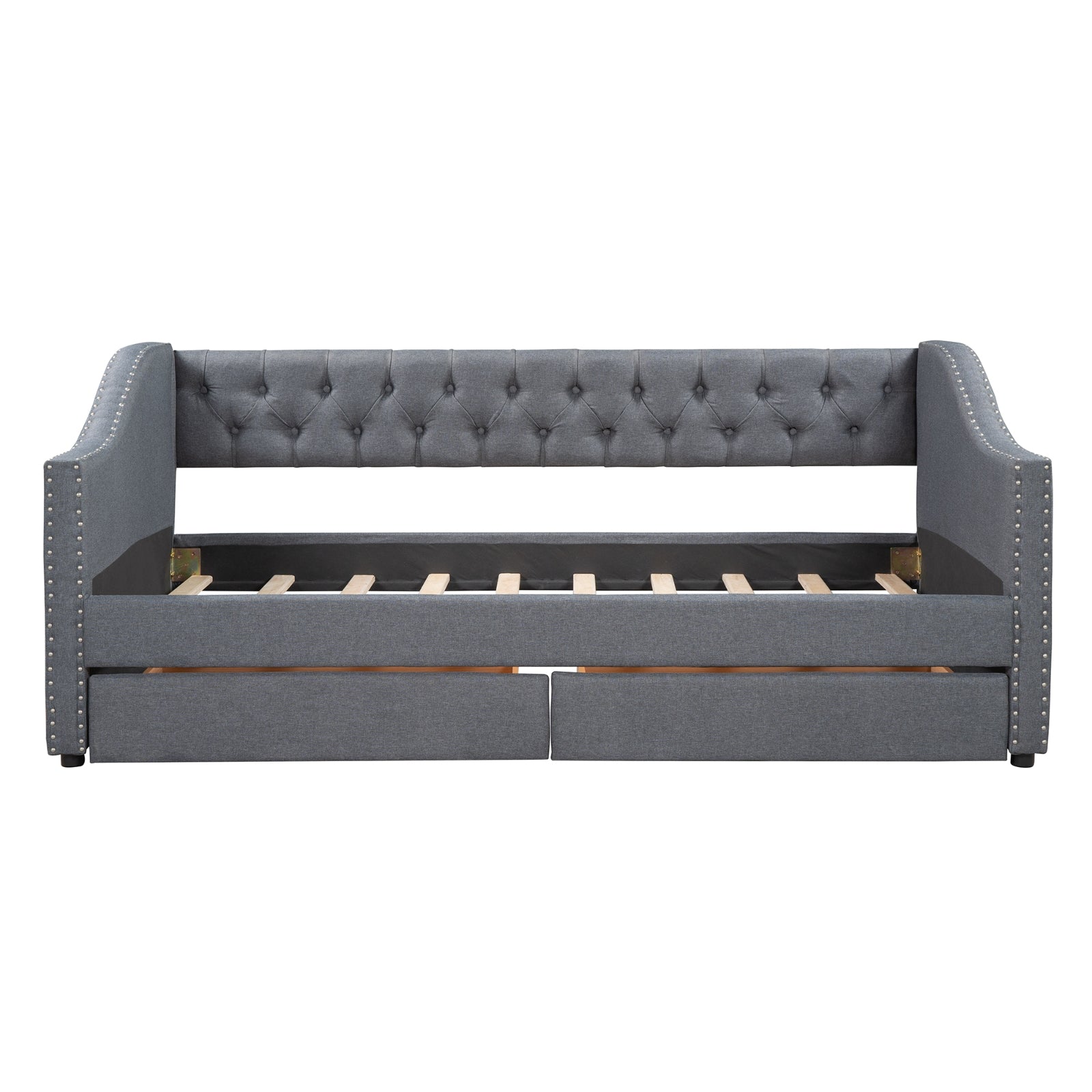 Twin Size Upholstered Daybed with 2 Drawers & Wood Slats
