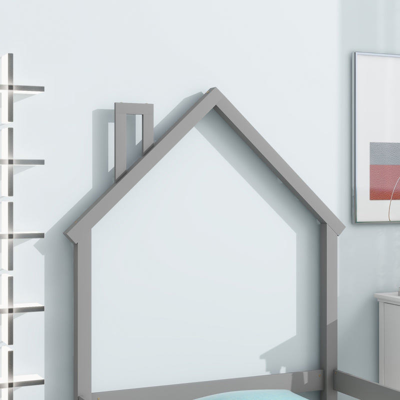 Grey Twin Size Wood Bed with House Headboard & Fences