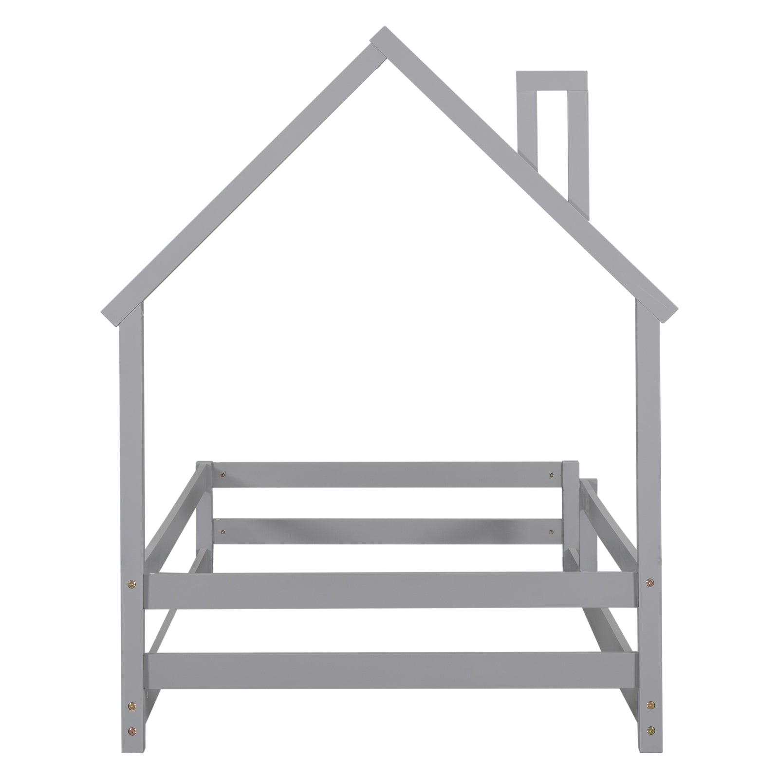 Grey Twin Size Wood Bed with House Headboard & Fences