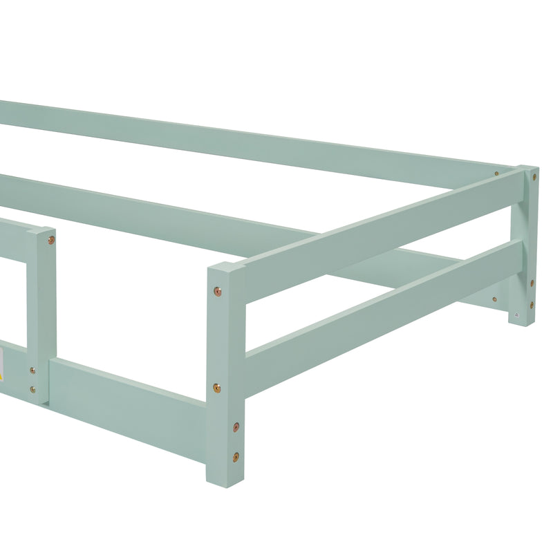 Light Green Twin Size Wooden Bed with House Headboard
