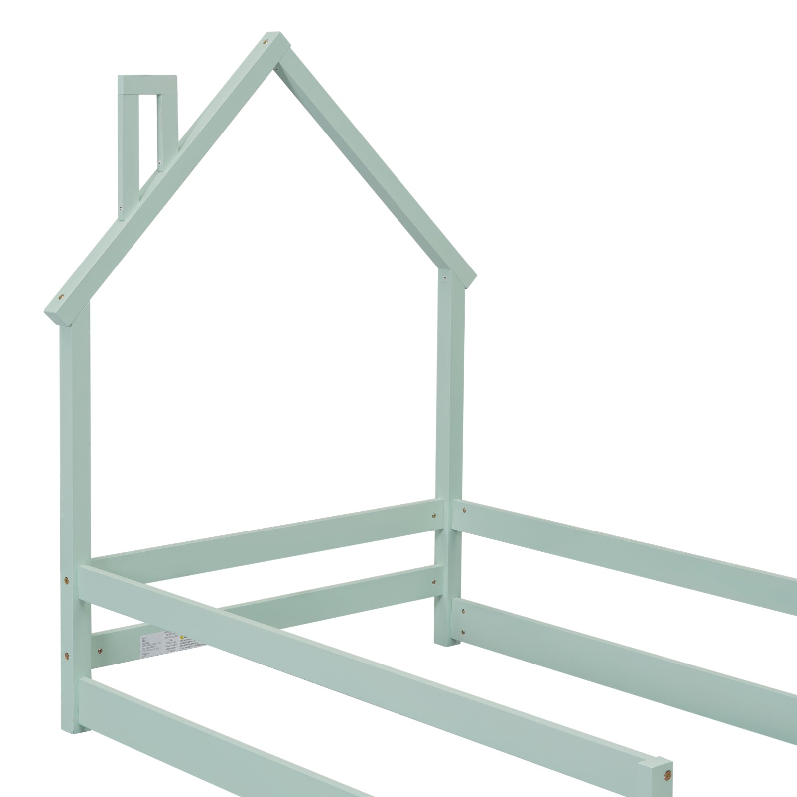 Light Green Twin Size Wooden Bed with House Headboard