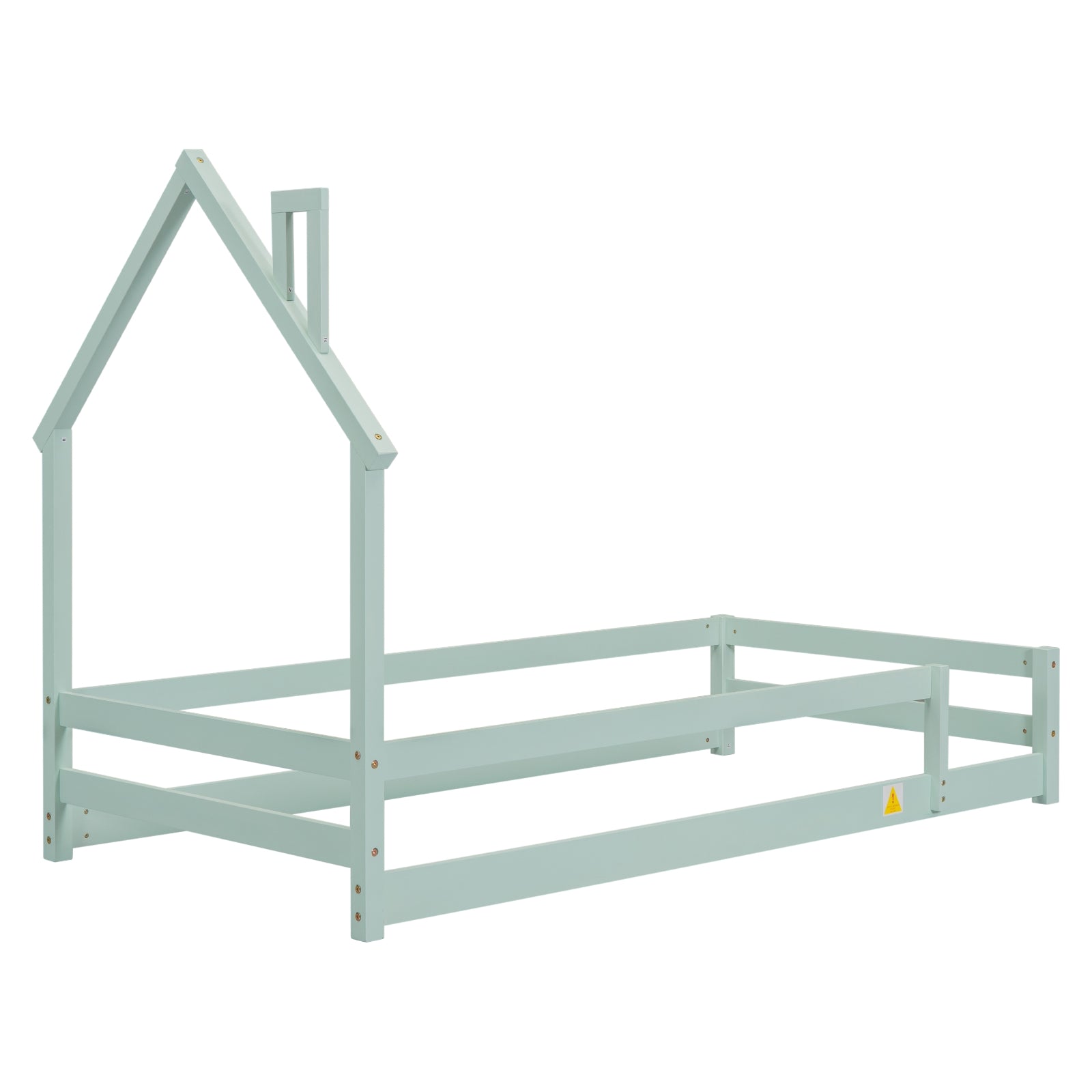 Light Green Twin Size Wooden Bed with House Headboard
