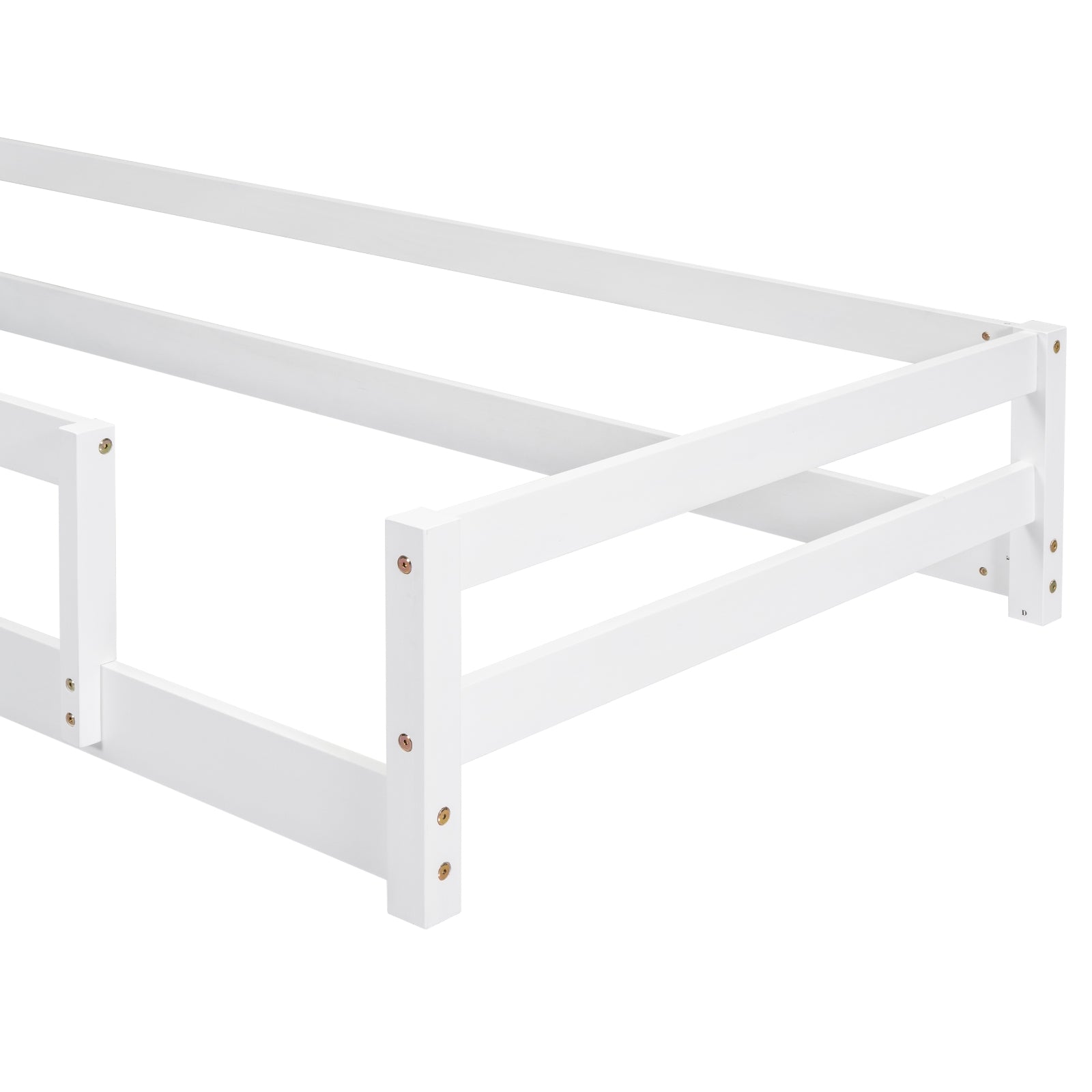 Twin Size Wood Floor Bed with House Headboard & Fence, White