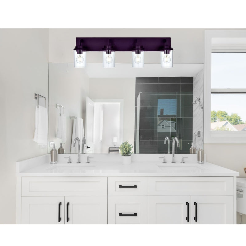 Modern 4-Light Bathroom Vanity Light in Oil Rubbed Bronze with Glass Shades