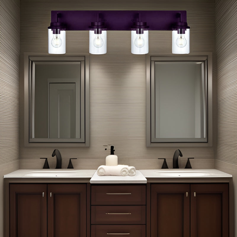 Modern 4-Light Bathroom Vanity Light in Oil Rubbed Bronze with Glass Shades
