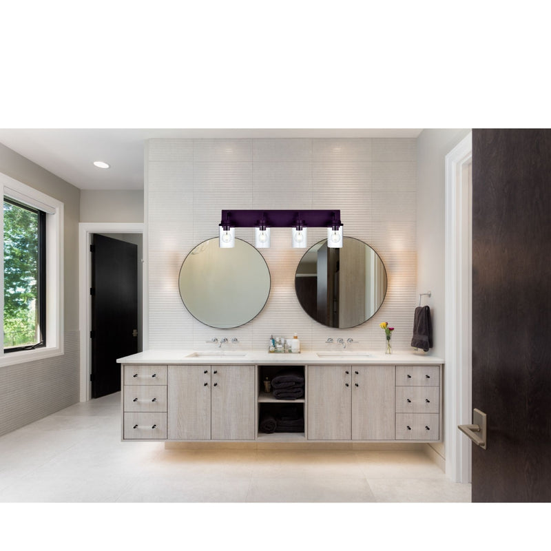 Modern 4-Light Bathroom Vanity Light in Oil Rubbed Bronze with Glass Shades