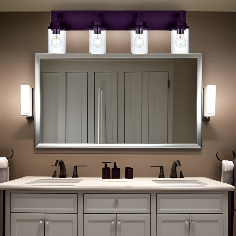 Modern 4-Light Bathroom Vanity Light in Oil Rubbed Bronze with Glass Shades
