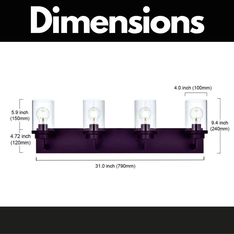 Modern 4-Light Bathroom Vanity Light in Oil Rubbed Bronze with Glass Shades