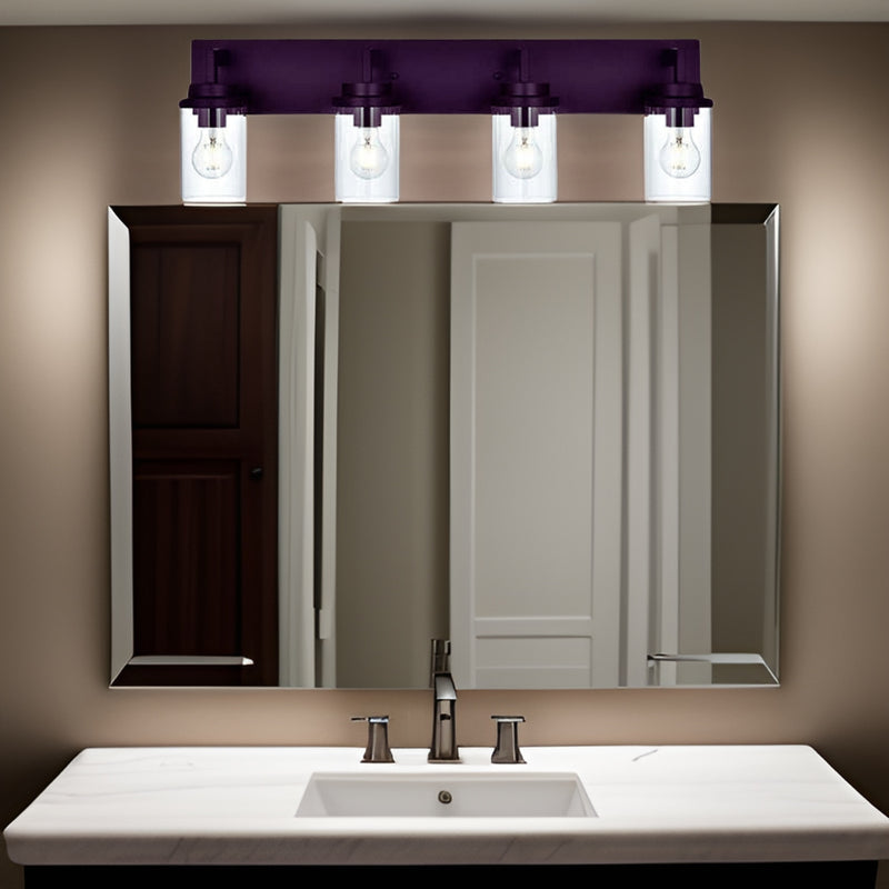 Modern 4-Light Bathroom Vanity Light in Oil Rubbed Bronze with Glass Shades
