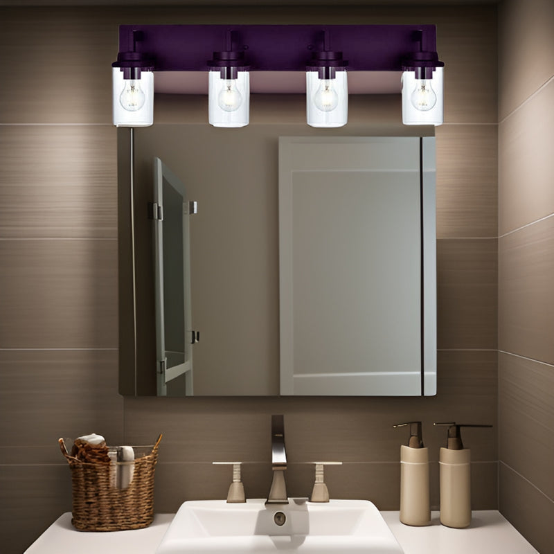 Modern 4-Light Bathroom Vanity Light in Oil Rubbed Bronze with Glass Shades