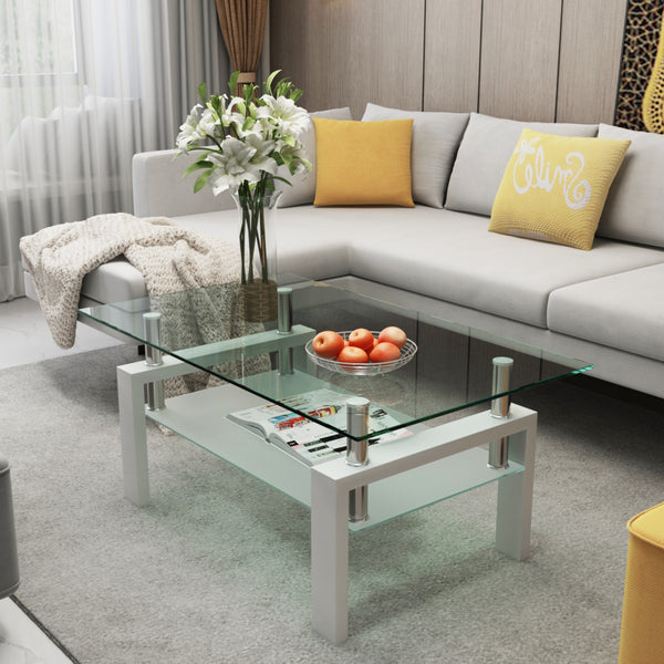 White Coffee Table - Modern Side Table for Living Room