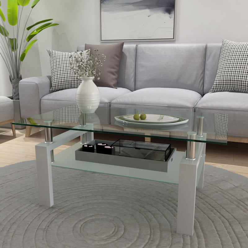 White Coffee Table - Modern Side Table for Living Room
