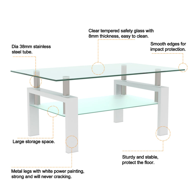 White Coffee Table - Modern Side Table for Living Room