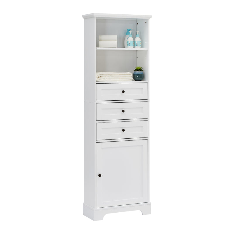 White Tall Storage Cabinet with Drawers & Shelves