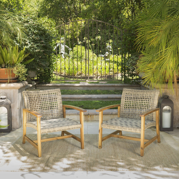Wicker Outdoor Club Chairs with Acacia Wood Frame
