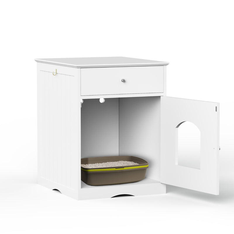 Wooden Pet House Cat Litter Box Enclosure, Side Table, Indoor Crate