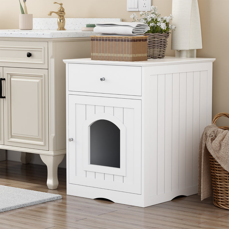 Wooden Pet House Cat Litter Box Enclosure, Side Table, Indoor Crate